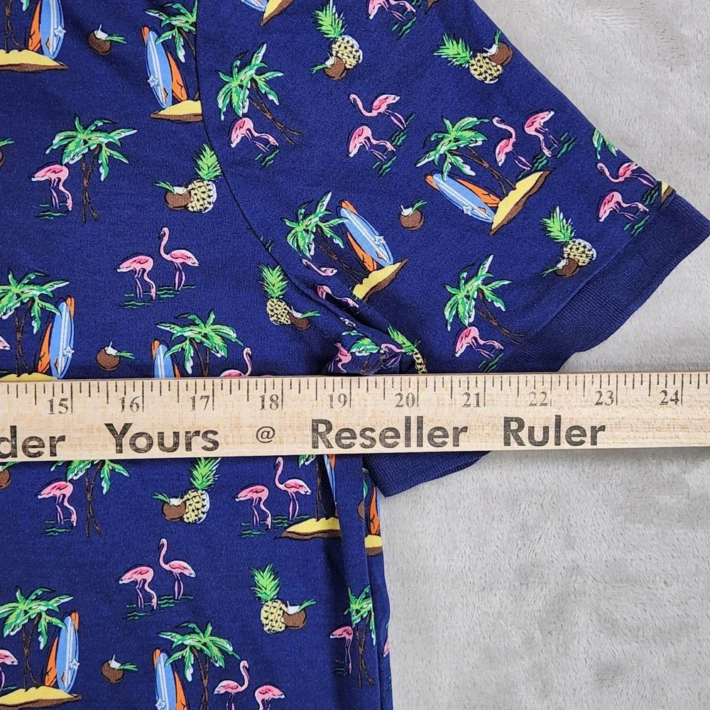 Polo Ralph Lauren Polo Shirt Mens Medium Blue Flamingo Tropical Print Beach